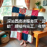 深汕西高速服务区“蓝鲸”膜结构完工，夜景惊艳亮相（图1）