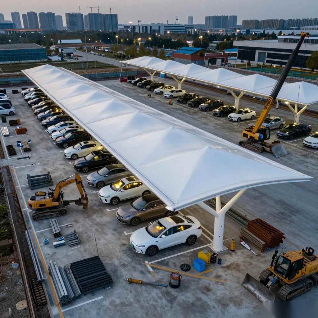 江苏扬州膜结构停车棚加工制造要点及施工要求全知道